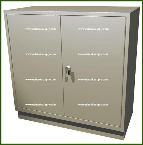 Standing Height Double Wide Teller Pedestal With Hinged Doors, Locking Handle - Main Image