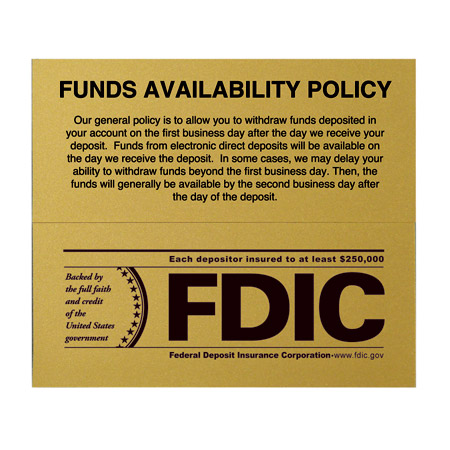 FDIC / FUNDS AVAILABILITY COMBO WALL MOUNT SIGN - Main Image