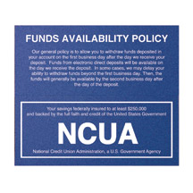 NCUA / FUNDS AVAILABILITY COMBO WALL MOUNT SIGN - Main Image