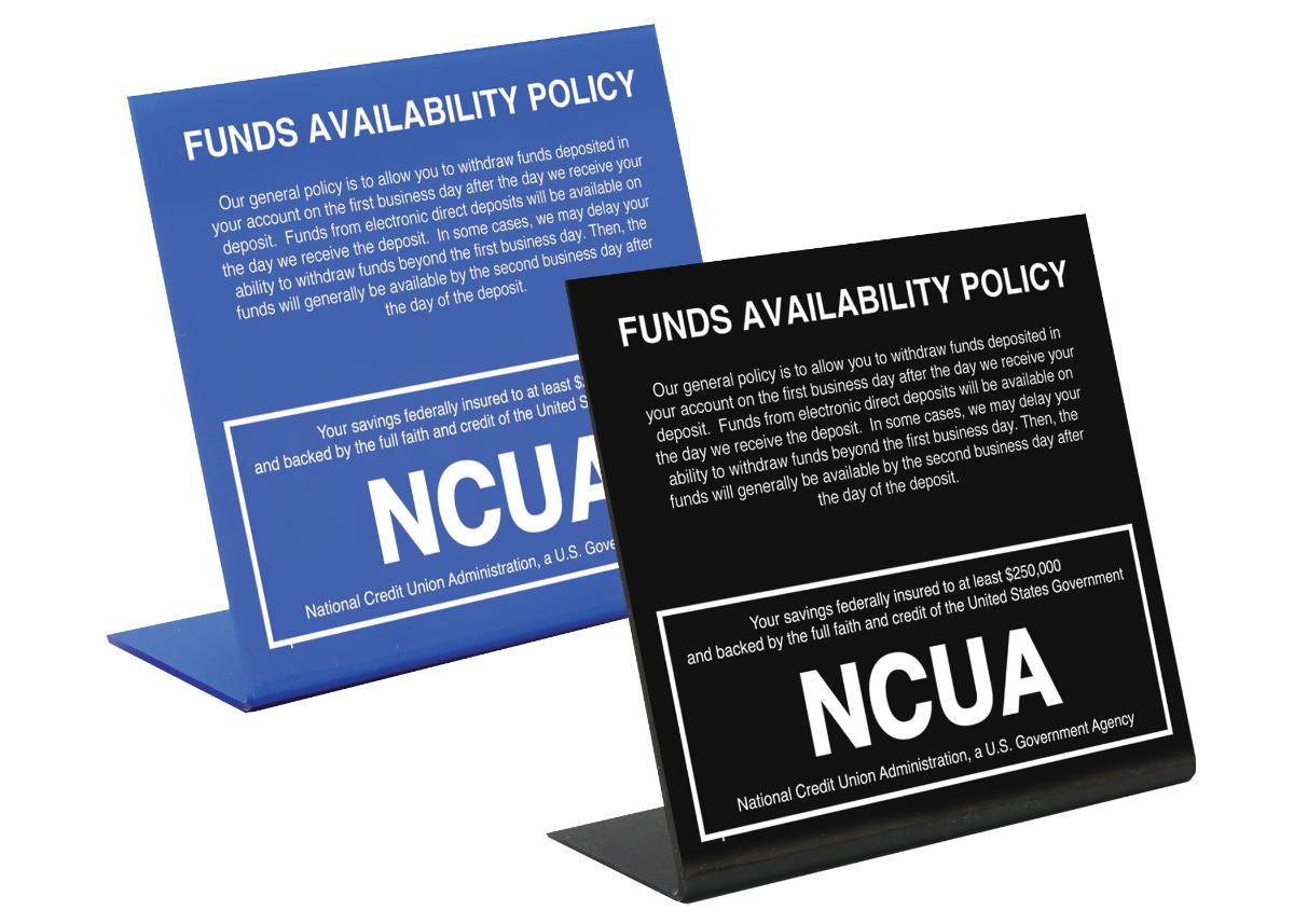 NCUA / FUNDS AVAILABILITY COMBO COUNTER SIGN - Main Image