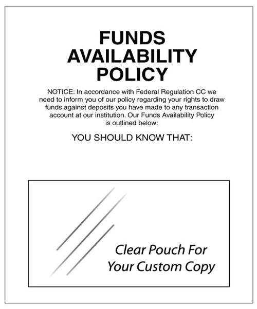 Funds Availability Policy Mandatory Wall Sign (With Pouch) -- Black Text On White 11x14 - Main Image
