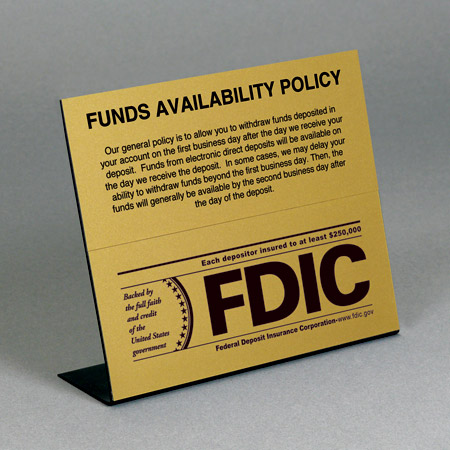 FDIC / FUNDS AVAILABILITY COMBO COUNTER SIGN - Main Image