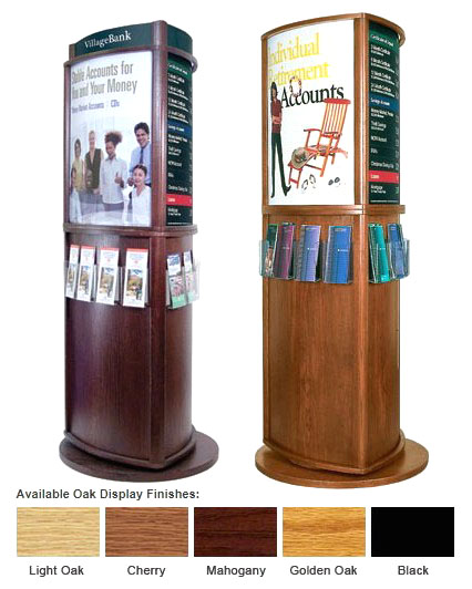Three-Sided, Convex Rotating Wood Kiosk with Literature Pockets - Main Image