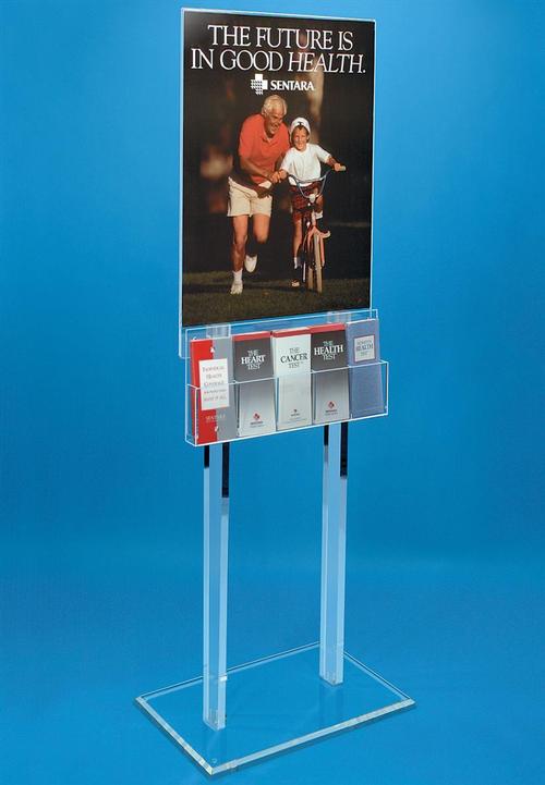 Clear Acrylic 2-Sided Floor Display w/5-Pocket Lit. Dispenser - Main Image