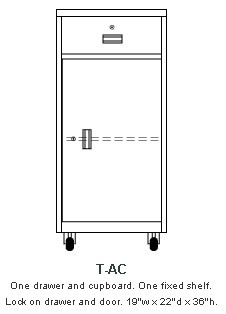 Mobile version teller stand with locking drawer and cupboard T-1AC