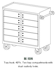 Double-Wide tray truck, 10 compartments with dual-custody locks M-10N
