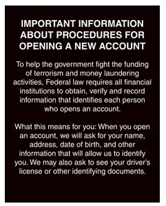 Patriot Act Mandatory Sign (Important Information) # US0001ASB