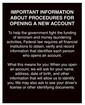 Patriot Act Mandatory Sign (Important Information)