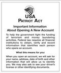 USA Patriot Act Mandatory Sign with Flag (Important Info)