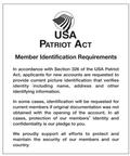 USA Patriot Act Mandatory Sign with Flag: Member ID