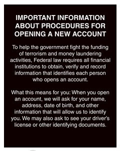 Patriot Act Mandatory Sign (Important Information) # USFS01220ZR