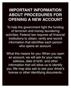 Patriot Act Mandatory Sign - Sub-surface Magnetic -- Black # USZR01220FS