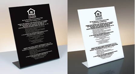 Equal Housing Lender (FDIC Banks) Mandatory Countertop Signs