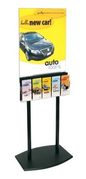 2-Sided Black and Clear Acrylic Poster Stand With One 5 Pocket Brochure Holder - Main Image