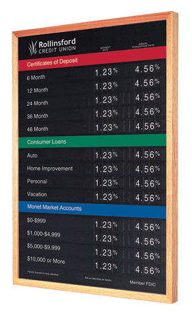 Oak Wall Frame with 22x36 Rate Display - Main Image