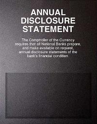 Annual Disclosure Statement  Mandatory Magnetic Sign (Comptroller of Currency) -- Black 11x14