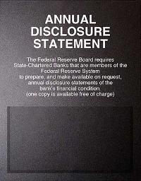 Annual Disclosure Statement Mandatory Magnetic Sign -- FDIC (Federal Reserve) -- Black 11X14