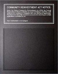 Community Reinvestment Act  Magnetic Mandatory Sign (Federal Reserve) -- White Text On Black 11x14