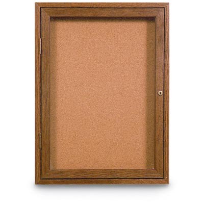 WOOD ENCLOSED CORKBOARD WITH SWING OPEN LOCKING DOOR - Main Image