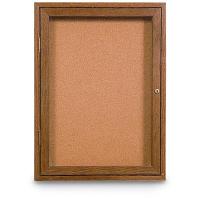 WOOD ENCLOSED CORKBOARD WITH SWING OPEN LOCKING DOOR - Main Image