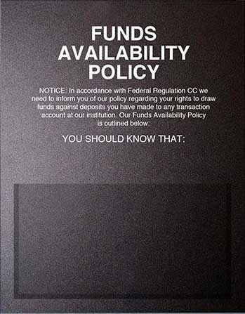 Funds Availability Policy Mandatory Magnetic Sign With Pouch -- Black 11x14 - Main Image