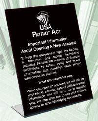 Patriot Act Mandatory Counter-top Sign #US0001BBA
