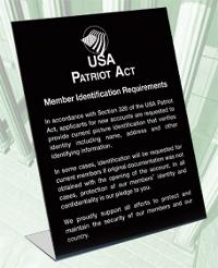 Patriot Act Mandatory Counter-top Sign #US0001BBA
