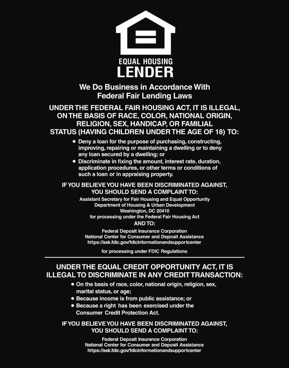 Equal Housing Lender Mandatory Wall Sign (Saving and Loan) 