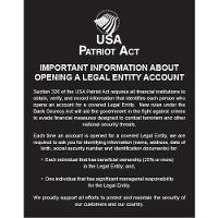 Patriot Act Mandatory Wall Sign With Flag -- Important Information (Beneficial Owners) Black Acrylic 11
