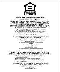 Equal Housing Lender Mandatory Wall Sign On Cardstock Paper (Federal Reserve) White 11x14 - Main Image