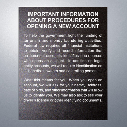 Important Information About Procedures For Opening A New Account -- Magnetic Sign  -- Black 11x14 - Main Image
