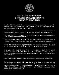 State Of Texas Notice To Borrowers Mandatory Wall Sign  11x14 - Main Image