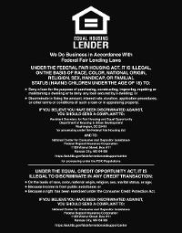Equal Housing Lender Mandatory Sign (Fdic Banks) - Updated. 