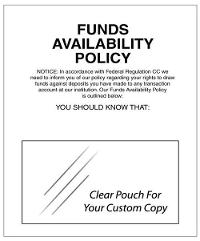 Funds Availability Policy Mandatory Wall Sign (With Pouch) -- Black Text On White  11x14 - Main Image