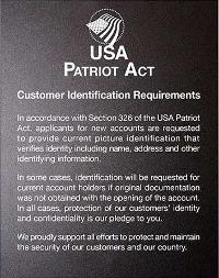 Patriot Act Mandatory Sign (Customer Identification)