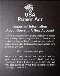 Patrot Act Mandatory Sign with Flag (Important Information)