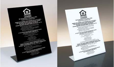 Equal Housing Lender Mandatory Countertop Sign (National Banks) 11x14 - Main Image