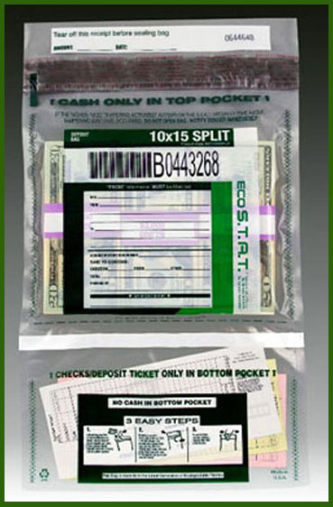 US Green ECO STAT Tamper-Evident High Security Deposit Bags - Vertical Split - Main Image