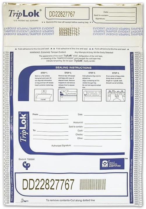 TripLok Tamper-Evident, High-Security Currency and Coin Bags (White) - Main Image