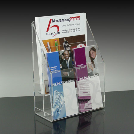 Adjustable Counter/Wall  Clear Acrylic 4-Pocket, 2-Tiered literature holder  - Main Image