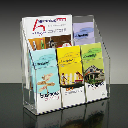 Adjustable, Wall or Counter Clear Acrylic 6-Pocket, 2-Tier Literature Holder  - Main Image