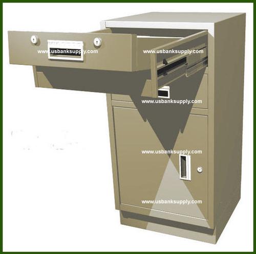 Standing Height Teller Pedestal With Removable Cash Drawer,1 S Drawer And Storage Cabinet With Adjustable Shelf - Main Image