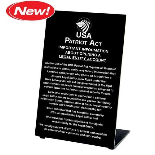 Patriot Act Sign - Legal Entity - Countertop Sign - Main Image