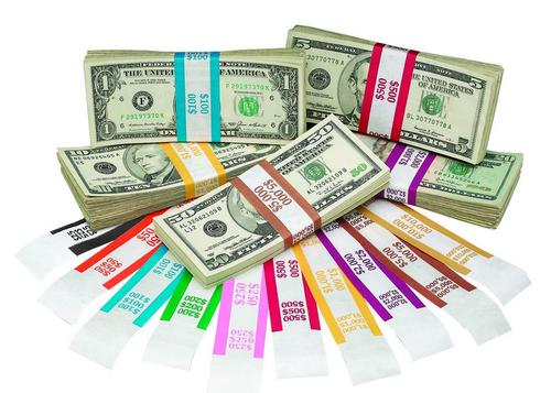 100 currency straps bands USA $5 bills 