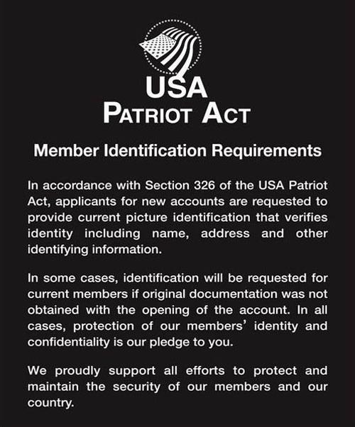 Patriot Act - Member Identification - Main Image