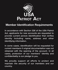 Patriot Act Mandatory Wall Sign with Flag (Member Identification) -- Black Acrylic 11x14