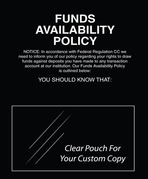 Funds Availability Policy Mandatory Wall Sign With Pouch -- Black Acrylic 11x14 - Main Image