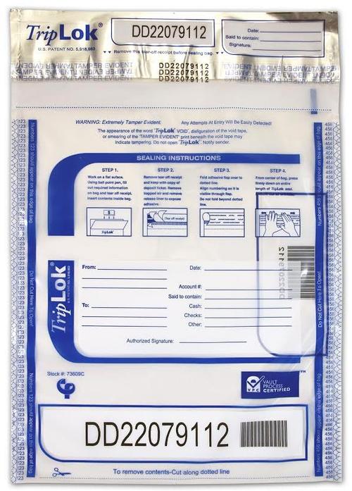 Triplok Tamper-Evident, High-Security Currency and Coin Bags (Clear) - Main Image