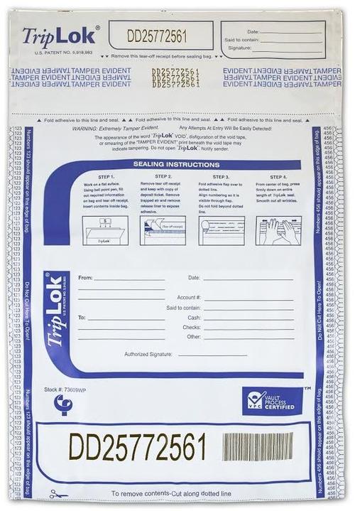 TripLok Tamper-Evident, High-Security Currency and Coin Bags with Outside Literature Pockets (White) - Main Image