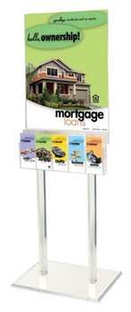 2-Sided Clear Acrylic Poster Stand With One 5 Pocket Brochure Holder - Main Image